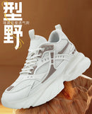 Tênis casuais masculinos com design em malha respirável, sola grossa, tênis esportivos masculinos modernos, estilo Dad Shoes com aumento de altura invisível de 6-10cm.