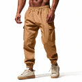 2026 novas calças masculinas casuais multi-bolso masculino capa fechada amarrada algodão e linho leggings de perna reta masculino