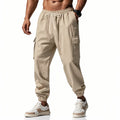 2026 novas calças masculinas casuais multi-bolso masculino capa fechada amarrada algodão e linho leggings de perna reta masculino