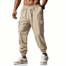 2026 novas calças masculinas casuais multi-bolso masculino capa fechada amarrada algodão e linho leggings de perna reta masculino