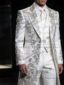 Moda masculina frisado ternos longos para casamento 3 peça conjunto único breasted baile blazers personalizado homem banquete festa smoking outfit