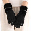 Women's Winter Gloves with Fleece Lining, Warm, Windproof, Cold-Resistant, Plush Decoration, Touchscreen Compatible, Suitable for Driving and Cycling, 1 Pair