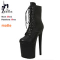 Botas de Plataforma Modernas para Mulheres, Pole Dance Lace-Up, Botas de Tornozelo PU Pretas, Botas Modernas Extremas, Em Estoque, Transporte Rápido, 15 cm, 17 cm, 20cm, Tamanho 36-44