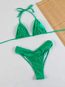 Conjunto de Biquíni Sexy com Detalhes Franzidos, Micro Biquínis Sólidos, Roupa de Banho Feminina, Moda Praia