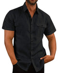 Camisas Masculinas de Linho em Promoção: Camisas de Manga Curta para o Verão, Cor Sólida, Gola Confortável, Estilo Casual Praia, Tamanhos Grandes M-4XL