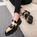 Moda dourada masculina casual deslizamento-on borla patente mocassins fundo grosso elevador sapatos masculinos sapatos de festa sapatos de negócios brogue