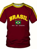 Camiseta Masculina Estampada com a Bandeira do Brasil 2026, Gola Redonda, Manga Curta, Estilo Retrô Casual, Oversized, Malha Solta