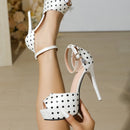 Novas Sandálias Femininas Vintage de Salto Alto Grosso de 12,5 CM com Tira no Tornozelo, Salto Fino, Peep-toe, Vazadas, para Banquete