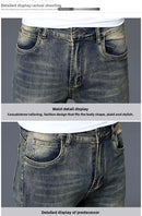 Calças Jeans Masculinas Retrô de Alta Qualidade com Corte Reto e Stretch, Moda Urbana Casual, Calças Longas de Algodão para P...
