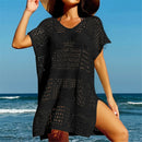 Túnica de malha de crochê feminino, manga curta sexy, oco, capas, vestido de praia, moda praia, capas femininas, K5580