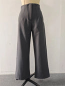Calças Femininas de Cintura Alta com Pernas Largas, Elegantes e Sob Medida, Calças Retas para Trabalho no Escritório, Calças Casuais Confortáveis