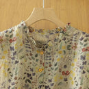 Camisa Sem Mangas Estampada Estilo Ocidental para o Verão, Top Floral Retro Artístico Solto e Versátil para Mulheres