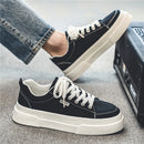 Sapatos esportivos novos primavera para homens, respirável, casual, de sola grossa, top baixo, elegante e versátil, sapatos básicos pretos de pano, sapatos de skate Trbottomyy para homens, adequados para esportes ao ar