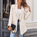 2025 outono e inverno novo terno jacquard único botão fino ajuste elegante casaco de deslocamento para mulher