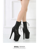 Botas de Plataforma Modernas para Mulheres, Pole Dance Lace-Up, Botas de Tornozelo PU Pretas, Botas Modernas Extremas, Em Estoque, Transporte Rápido, 15 cm, 17 cm, 20cm, Tamanho 36-44