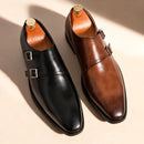Clássico retro vestido masculino monge sapatos de couro com fivela dedo do pé apontado negócios escritório casamento confortável sapatos oxfords masculinos