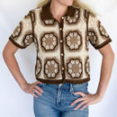 Blusa de Crochê de Manga Curta com Botões, Estilo Boho Chic, Blusa de Renda Floral Tricotada Aberta para Mulheres, Saída de Praia de Verão, Roupa de Resort