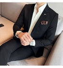 (Jaqueta + calças) marca de alta qualidade boutique cor sólida masculino casual negócios escritório terno noivo vestido casamento festa blazer calças