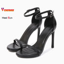 Moda tornozelo cinta ao ar livre sandálias para mulher 6cm 8cm 10cm verão salto alto preto banda estreita stiletto elegante senhoras sapatos