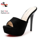 Sandálias de plataforma antiderrapante para mulheres, chinelos femininos, saltos finos, saltos super altos, sapatos de festa, verão, novo, 12cm, tamanho 34-39, 2022
