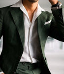 Green Linen Male Suits Wedding Tuxedo Business Fashion Blazer Sets Custom Made Two Pieces (Jacket+Pants) Conjuntos De Chaqueta