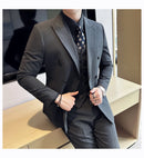 Terno Masculino Slim de Luxo Cinza e Preto M-7XL com Colete e Calça - Estilo Casual de Negócios e Abotoamento Duplo para Noivos