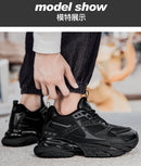 Tênis casuais masculinos com design em malha respirável, sola grossa, tênis esportivos masculinos modernos, estilo Dad Shoes com aumento de altura invisível de 6-10cm.
