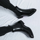 Chelsea botas para homens sola vermelha pu tornozelo negócios dedo do pé redondo deslizamento-em botas masculinas frete grátis tamanho 38-46 sapatos masculinos