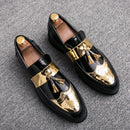 Moda dourada masculina casual deslizamento-on borla patente mocassins fundo grosso elevador sapatos masculinos sapatos de festa sapatos de negócios brogue