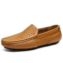 Sapatos Casuais Masculinos de Verão 2026, Marca de Luxo, Couro Genuíno, Mocassins Masculinos Vazados Respiráveis, Sapatos de Dirigir Slip-on