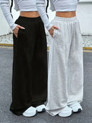 Calças de jogging femininas com cordão, casuais e confortáveis com bolsos, calças esportivas de cintura média, adequadas para todas as estações