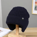 Men Winter Knitted Hat Plush Warmth Peaked Cap Outdoor Earmuff Casual Fashion Faux Fur Lined Bomber Hats Cycling Ear Protection