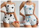 Conjunto de pijamas femininos pijamas 2 peças regata curta e shorts s m l branco ventilar macio casual amor impressão