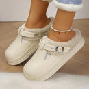 À prova dwaterproof água eva peludo mules chinelos feminino 2025 inverno fivela de metal quente chinelos de pelúcia macio fundo grosso não deslizamento slides internos