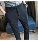 Calças de vestido dos homens novo fino respirável sólido casual alta elástica magro ajuste terno calças streetwear roupas masculinas