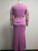4xl 5xl plus size 2025 vestidos de natal feminino o pescoço 3/4 manga longa maxi vestido moda rendas retalhos noite vestido de festa