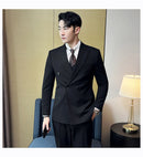 Terno Masculino Slim de Luxo Cinza e Preto M-7XL com Colete e Calça - Estilo Casual de Negócios e Abotoamento Duplo para Noivos