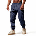 2026 novas calças masculinas casuais multi-bolso masculino capa fechada amarrada algodão e linho leggings de perna reta masculino