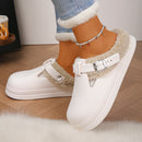 À prova dwaterproof água eva peludo mules chinelos feminino 2025 inverno fivela de metal quente chinelos de pelúcia macio fundo grosso não deslizamento slides internos