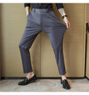 Calças de vestido dos homens novo fino respirável sólido casual alta elástica magro ajuste terno calças streetwear roupas masculinas