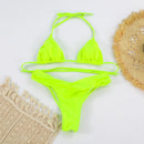 Conjunto de Biquíni Sexy com Detalhes Franzidos, Micro Biquínis Sólidos, Roupa de Banho Feminina, Moda Praia