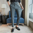 Calças de vestido dos homens novo fino respirável sólido casual alta elástica magro ajuste terno calças streetwear roupas masculinas