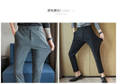 Calças de vestido dos homens novo fino respirável sólido casual alta elástica magro ajuste terno calças streetwear roupas masculinas