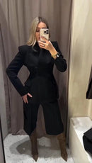 ETJ 2025 novo design de moda feminina corte tridimensional gola alta jaqueta de terno fino e calças casuais combinando