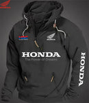 Moletom com capuz de motocicleta Honda masculino com estilo esportivo europeu com zíper e bolso solto suéter casual com capuz nos ombros