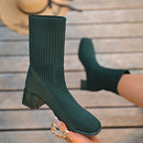 Moda feminina botas de tornozelo outono cor sólida sapatos estiramento malha meias botas femininas chunky deslizamento em sapatos de tamanho grande para mulher