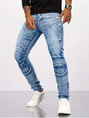 Jeans de retalhos angustiados de dois tons para homens jeans da moda para o verão calças finas de perna reta ajuste fino jeans de perna pequena angustiados
