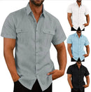 Camisas Masculinas de Linho em Promoção: Camisas de Manga Curta para o Verão, Cor Sólida, Gola Confortável, Estilo Casual Praia, Tamanhos Grandes M-4XL