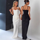 Suninheart Vestido maxi feminino branco Elegat com cadarço vestido fino formal para festa de casamento