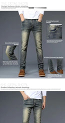 Calças Jeans Masculinas Retrô de Alta Qualidade com Corte Reto e Stretch, Moda Urbana Casual, Calças Longas de Algodão para P...
